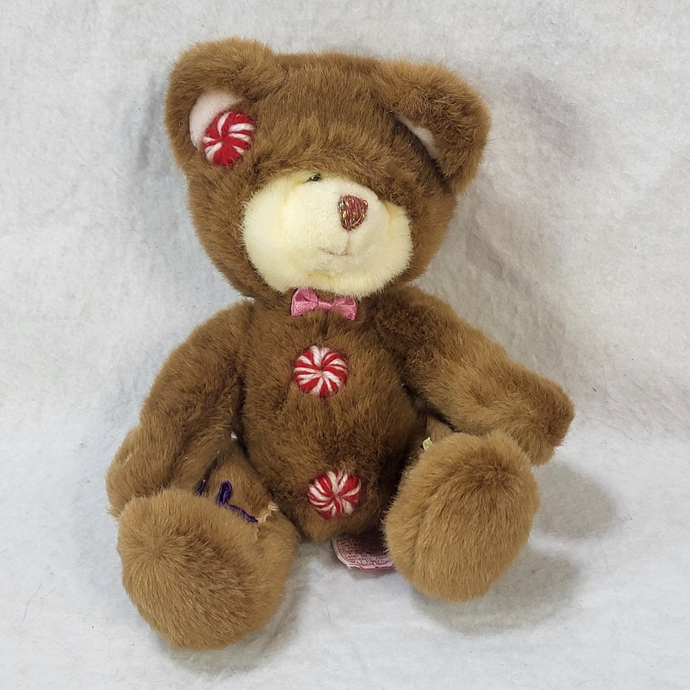Russ Berrie Cookie Gingerbread Christmas Teddy Bear Plush Peppermint Candy Brown